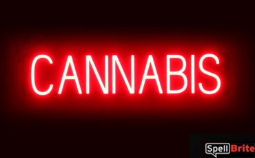 CANNABIS sign, featuring LED lights that look like neon CANNABIS signs