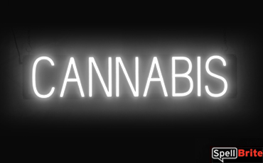 CANNABIS sign, featuring LED lights that look like neon CANNABIS signs