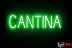CANTINA sign, featuring LED lights that look like neon CANTINA signs