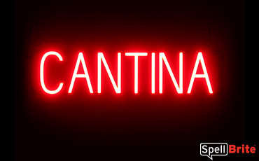 CANTINA sign, featuring LED lights that look like neon CANTINA signs