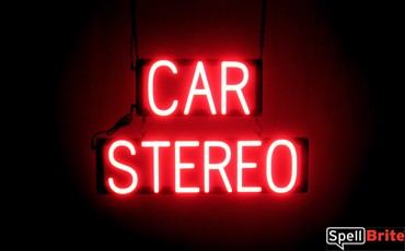 CAR STEREO sign, featuring LED lights that look like neon CAR STEREO signs