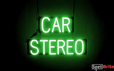 CAR STEREO sign, featuring LED lights that look like neon CAR STEREO signs