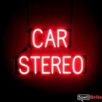 CAR STEREO sign, featuring LED lights that look like neon CAR STEREO signs