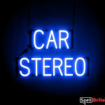 CAR STEREO sign, featuring LED lights that look like neon CAR STEREO signs