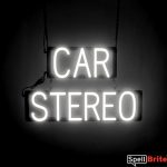 CAR STEREO sign, featuring LED lights that look like neon CAR STEREO signs