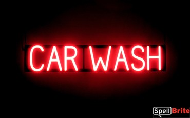 CAR WASH sign, featuring LED lights that look like neon CAR WASH signs