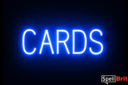 CARDS sign, featuring LED lights that look like neon card signs