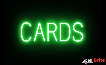 CARDS sign, featuring LED lights that look like neon card signs