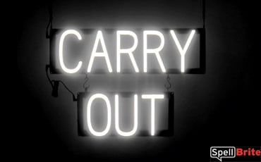 CARRY OUT sign, featuring LED lights that look like neon CARRY OUT signs