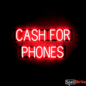 CASH FOR PHONES illuminated LED signage that uses changeable letters to make window signs