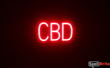 CBD sign, featuring LED lights that look like neon CBD signs