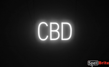 CBD sign, featuring LED lights that look like neon CBD signs