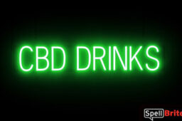 CBD DRINKS sign, featuring LED lights that look like neon CBD DRINK signs