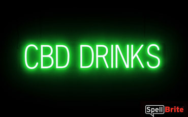 CBD DRINKS sign, featuring LED lights that look like neon CBD DRINK signs