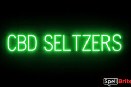 CBD SELTZERS sign, featuring LED lights that look like neon CBD SELTZERS signs