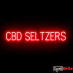 CBD SELTZERS sign, featuring LED lights that look like neon CBD SELTZERS signs