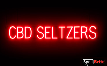 CBD SELTZERS sign, featuring LED lights that look like neon CBD SELTZERS signs