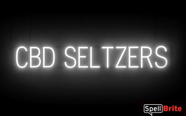 CBD SELTZERS sign, featuring LED lights that look like neon CBD SELTZERS signs