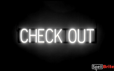 CHECK OUT sign, featuring LED lights that look like neon CHECK OUT signs