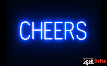 CHEERS sign, featuring LED lights that look like neon CHEERS signs