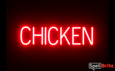 CHICKEN sign, featuring LED lights that look like neon CHICKEN signs
