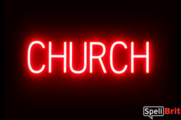 CHURCH sign, featuring LED lights that look like neon CHURCH signs