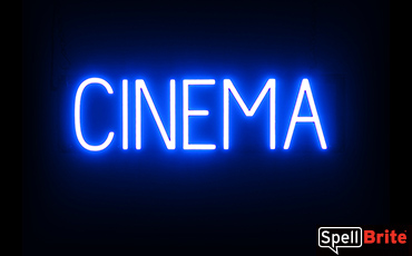 CINEMA sign, featuring LED lights that look like neon CINEMA signs