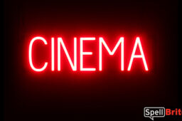 CINEMA sign, featuring LED lights that look like neon CINEMA signs