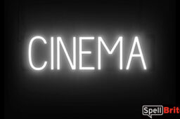 CINEMA sign, featuring LED lights that look like neon CINEMA signs