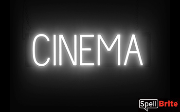 CINEMA sign, featuring LED lights that look like neon CINEMA signs