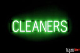 CLEANERS sign, featuring LED lights that look like neon CLEANERS signs