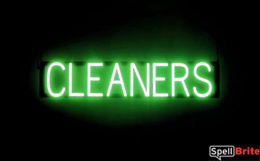 CLEANERS sign, featuring LED lights that look like neon CLEANERS signs