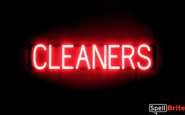 CLEANERS sign, featuring LED lights that look like neon CLEANERS signs