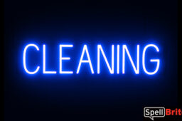 CLEANING sign, featuring LED lights that look like neon CLEANING signs