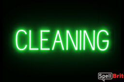 CLEANING sign, featuring LED lights that look like neon CLEANING signs