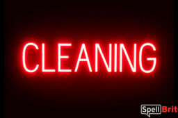 CLEANING sign, featuring LED lights that look like neon CLEANING signs