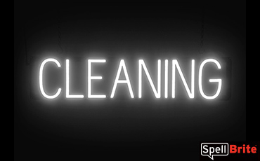 CLEANING sign, featuring LED lights that look like neon CLEANING signs