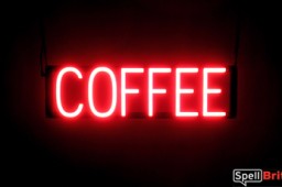 COFFEE sign, featuring LED lights that look like neon COFFEE signs