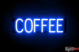 COFFEE sign, featuring LED lights that look like neon COFFEE signs