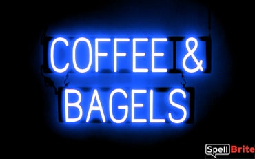 COFFEE BAGELS sign, featuring LED lights that look like neon COFFEE and BAGEL signs