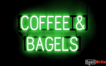 COFFEE BAGELS sign, featuring LED lights that look like neon COFFEE and BAGEL signs