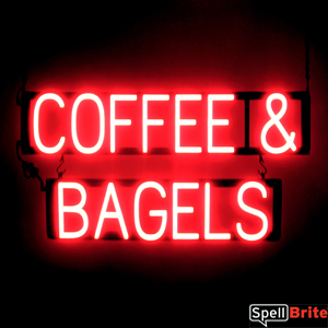 COFFEE & BAGELS lighted LED signs that use interchangeable letters to make business signs