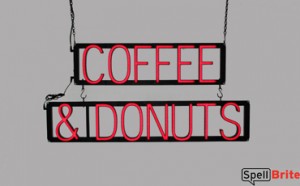 COFFEE & DONUTS sign, featuring LED lights that look like neon COFFEE & DONUTS signs