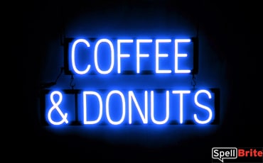 COFFEE DONUTS sign, featuring LED lights that look like neon COFFEE and DONUT signs