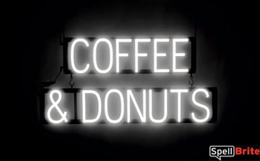 COFFEE DONUTS sign, featuring LED lights that look like neon COFFEE and DONUT signs