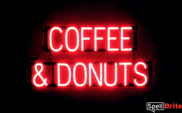 COFFEE & DONUTS sign, featuring LED lights that look like neon COFFEE & DONUTS signs