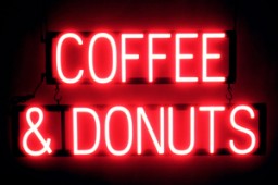 COFFEE & DONUTS LED signs that use interchangeable letters to make personalized signs for your café