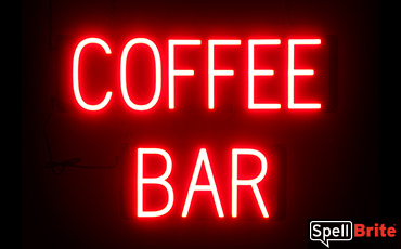 COFFEE BAR sign, featuring LED lights that look like neon COFFEE BAR signs