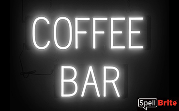 COFFEE BAR sign, featuring LED lights that look like neon COFFEE BAR signs