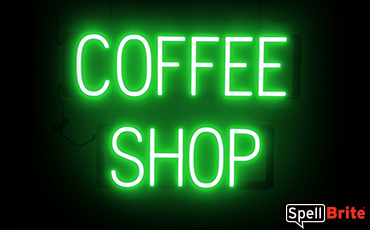 COFFEE SHOP sign, featuring LED lights that look like neon COFFEE SHOP signs